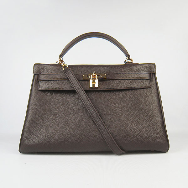 High Quality Hermes Kelly 35cm Togo Leather Bag Dark Coffee 6308